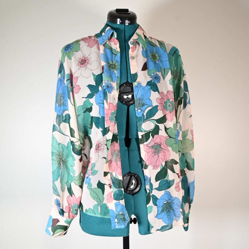 Zara Floral Shirt M Blue Pink Green